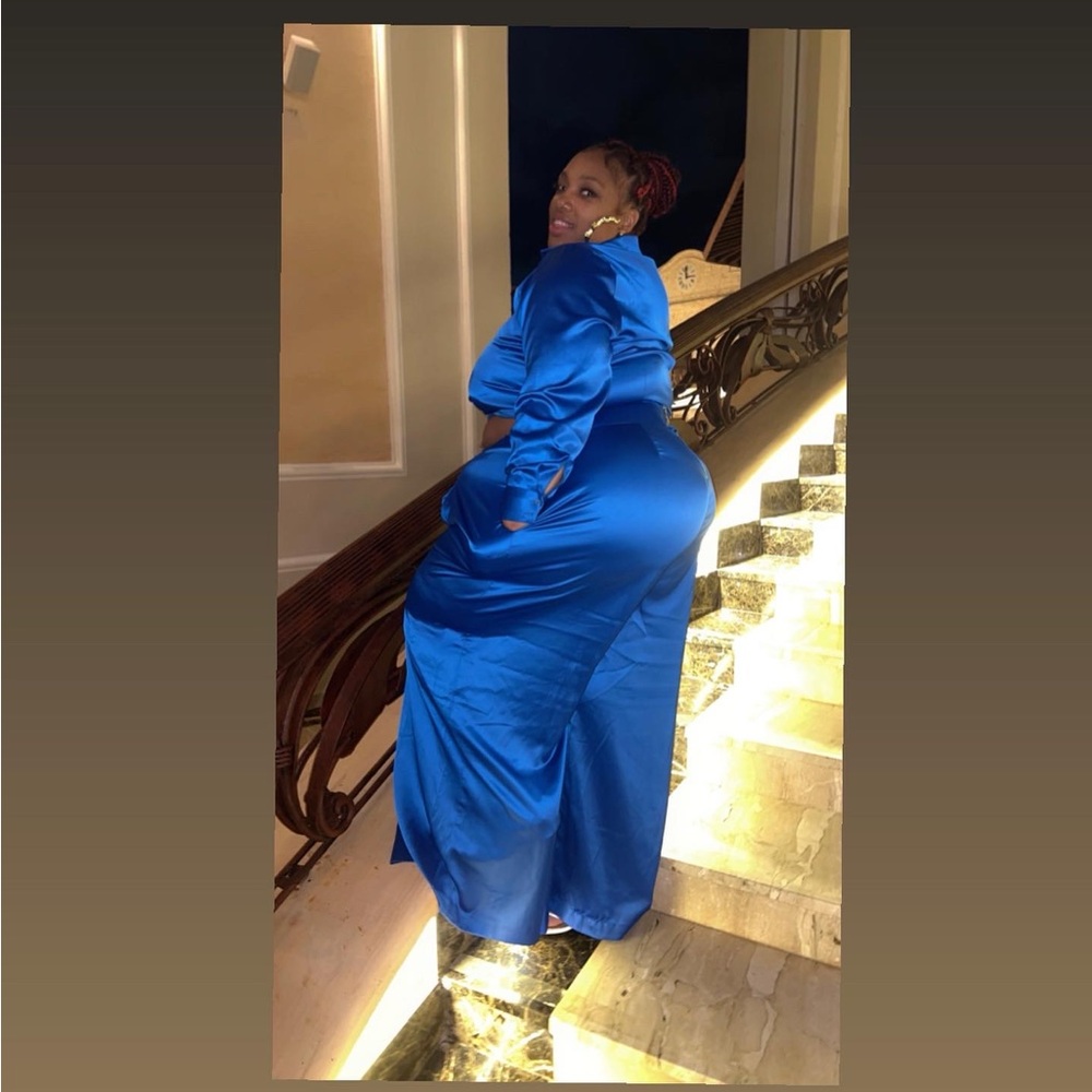 Vibrant Blue Satin Pantsuit